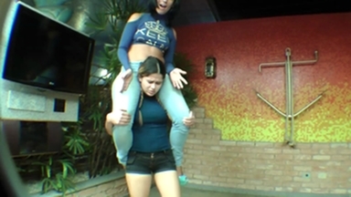 Giantess Ana Rides Isabela: Intense Human Pony Play in the Water