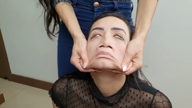 The Powerful Face Massage: Sexy Latina Hands Squeezing Her Friend