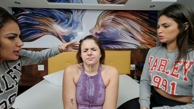 Spitting Gang Bang Party: Two Brunettes Soak Their Roommate