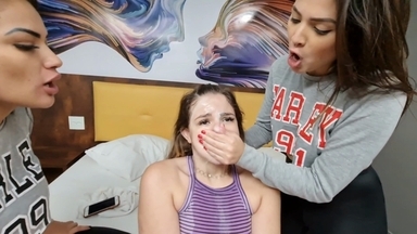 Spitting Gang Bang Party: Two Brunettes Soak Their Roommate
