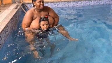 Heavyweight Ebony Queen vs Skinny Sub: Intense Pony Play by the Water
