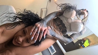 The Sexy Tattoo Witch: Intense Scissor Hold for a Nosy Sub
