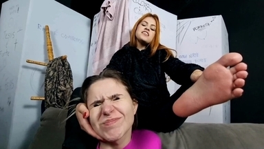 Red-Haired Domina's Feet Own Her Blonde Sub: Foot Worship