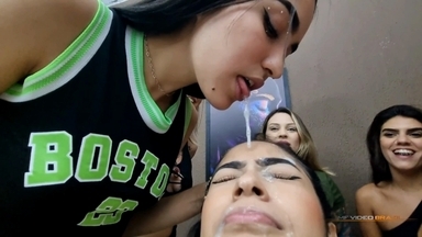 Liters of Spit, One Glass for You: Extreme Spit Swallow Gang Bang